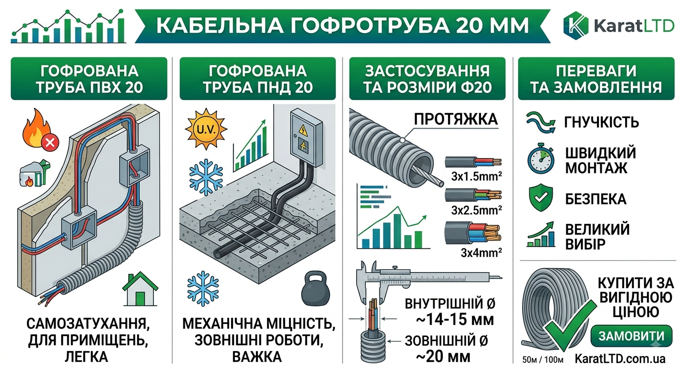 Кабельна гофротруба 20 мм у Києві